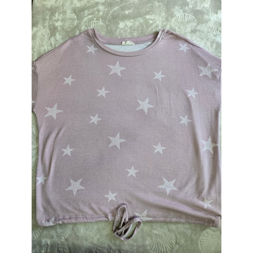 Star Print Drawstring Hem Sweatshirt Mauve Leopard Star XL
